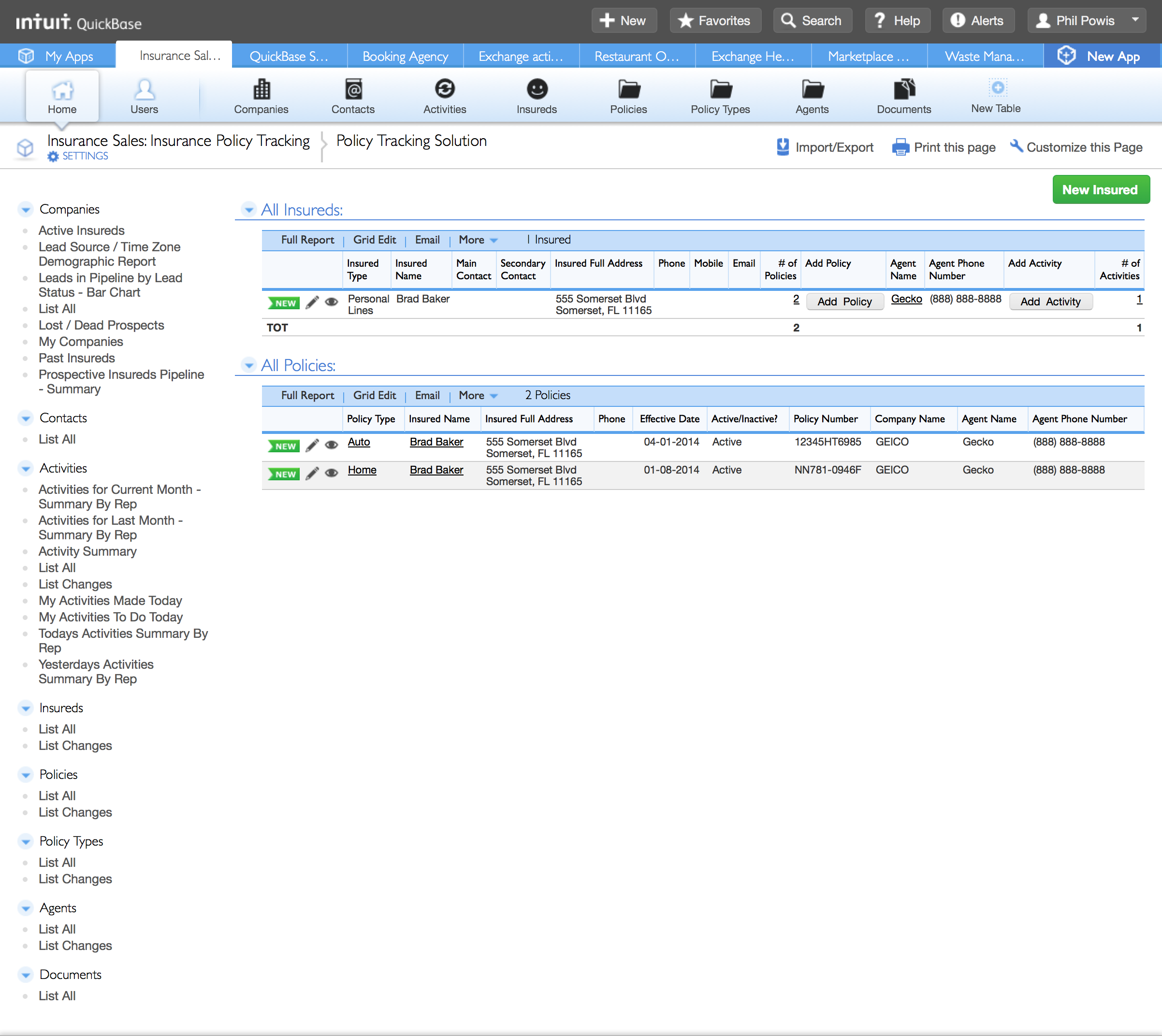 insurance sales insurance policy tracking quick base